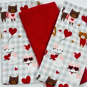 Casaba Cats Kittens Hearts Kitchen Towels Gray Multicolored Lot of 3 NWOT
